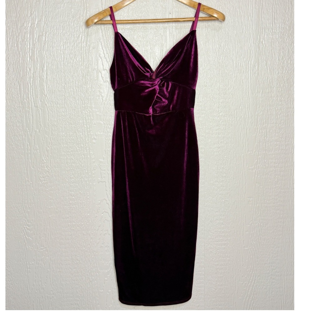 Quiz Women Plum Velvet Midi Dress Knot Front Bow Back Cocktail Size 10 New w Tag